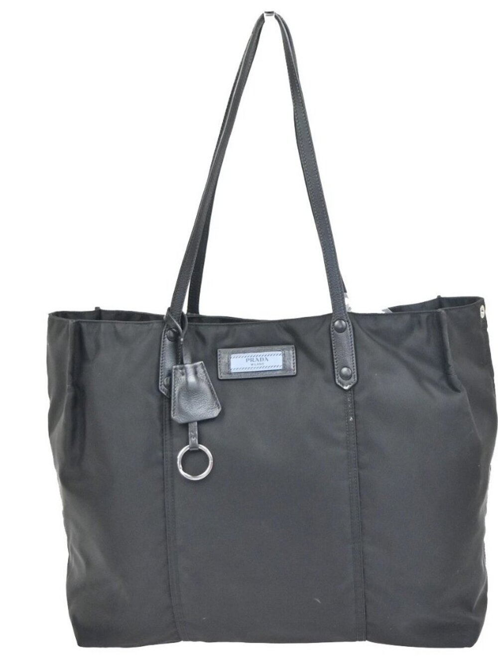 PRADA Logo Tessuto Shoulder Tote Bag Nylon Leather Black SHW Italy 33KC923
